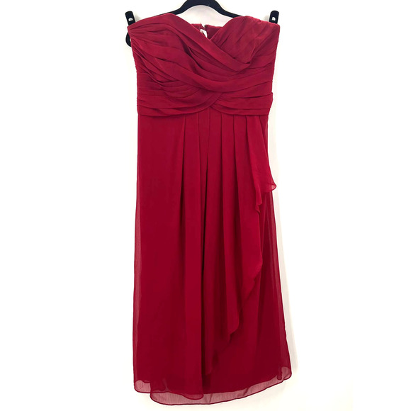 David's Bridal Chiffon Layered W10840 Short Strapless Dress Apple Lined Size 14 - Picture 1 of 8